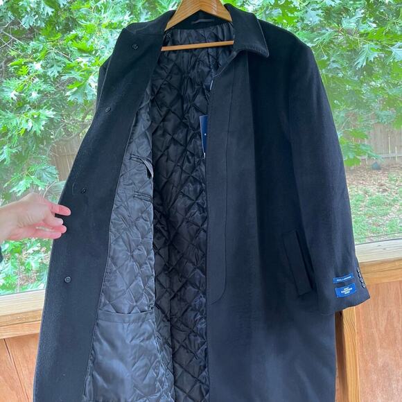 Hart Schaffner Marx Men's Wool/Cashmere Black Overcoat Size 48L. NEW - Picture 3 of 13